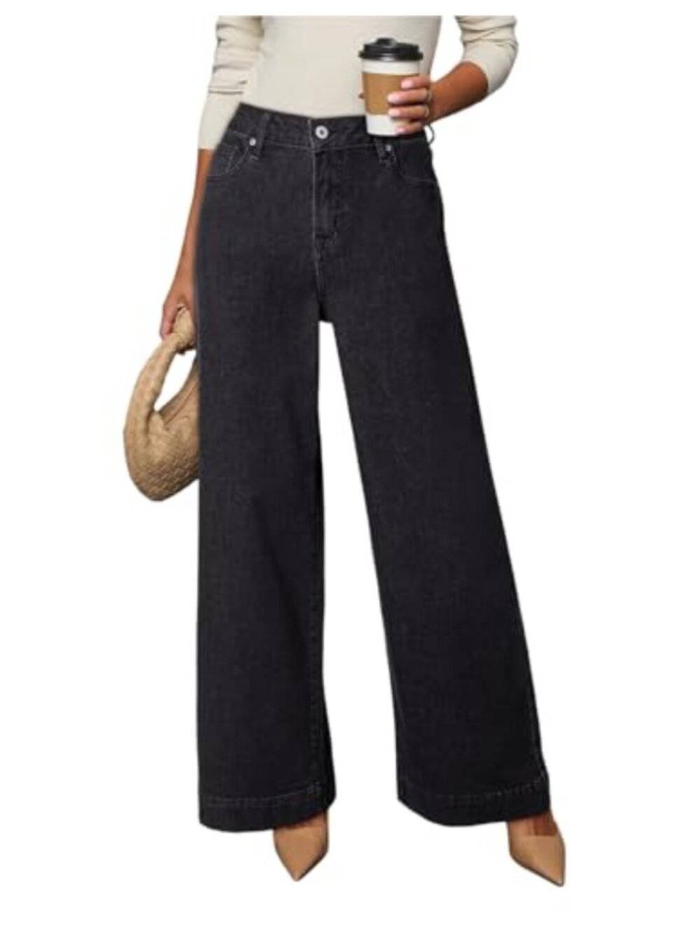 Dokotoo High Waisted Wide Leg Stretch Denim Jeans with Pockets